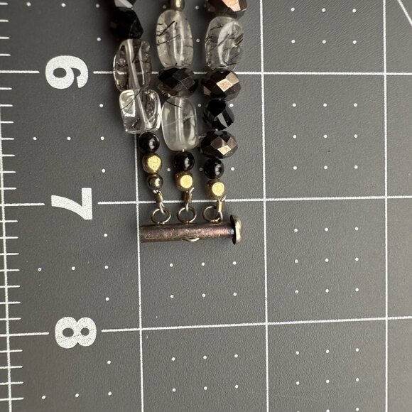 Multistrand Rutile Quartz & Glass Bead Bracelet 925 Sterling Silver Toggle Clasp - Picture 8 of 8